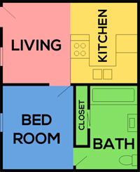 This image is the visual schematic representation of Floorplan 1 Upstairs in Laurel Palms Apartments.